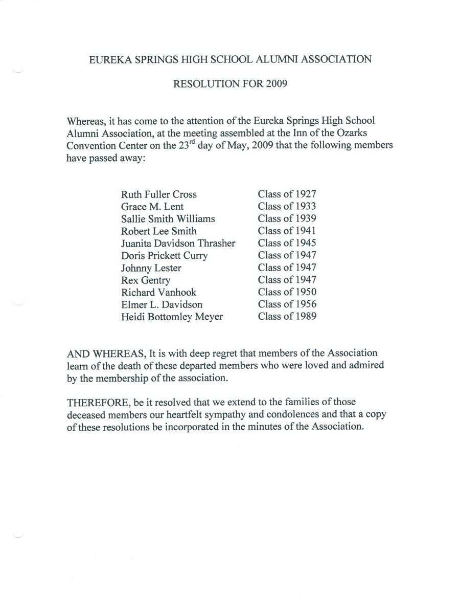 2009 Resolutions Members who have passed